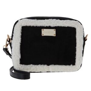 New BEARPAW Women's Faux Suede Shearling Trim Crossbody Camera Handbag